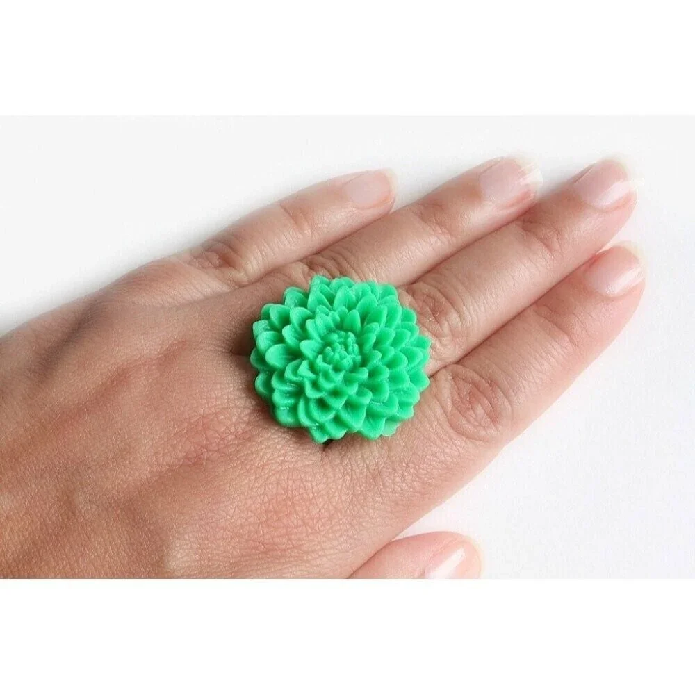 Kelly Green Flower Ring Adjustable Chrysanthemum Ring - more colours available